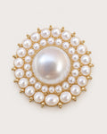Elin Round Pearl-Style Cluster Brooch in gold tone & white, front product view