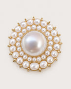 Elin Round Pearl-Style Cluster Brooch in gold tone & white, front product view