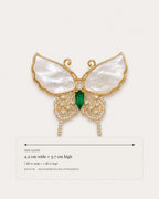 Elina Green Shell Butterfly Brooch size guide showing 4.2 cm width and 3.7 cm height.