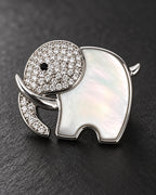 Elli Shell Elephant Magnetic Brooch, Silver & White, detail close-up