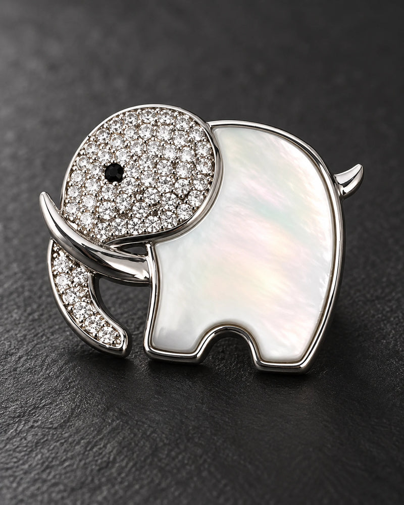 Elli Shell Elephant Magnetic Brooch, Silver & White, detail close-up