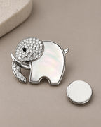 Elli Shell Elephant Magnetic Brooch, Silver & White with separate magnetic backing