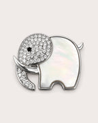Elli Shell Elephant Magnetic Brooch, Silver & White, front product view