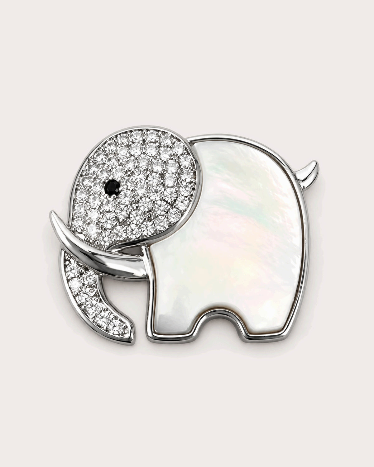 Elli Shell Elephant Magnetic Brooch, Silver & White, front product view