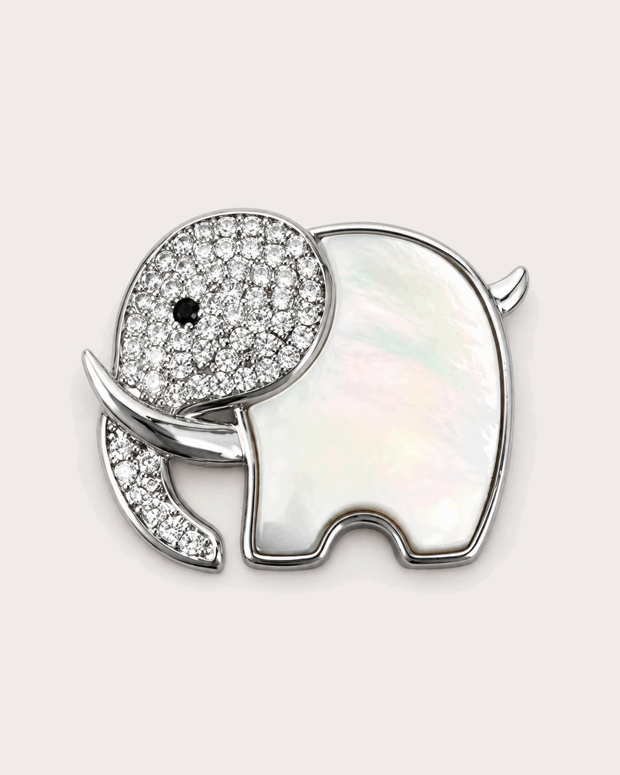 Elli Shell Elephant Magnetic Brooch, Silver & White, front product view