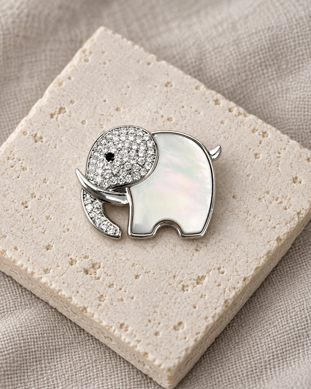 Elli Shell Elephant Magnetic Brooch, Silver & White, product still life