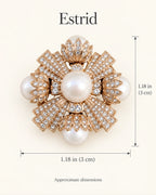 Estrid Pearl-Style Star Cross Brooch — approximate width and height guide