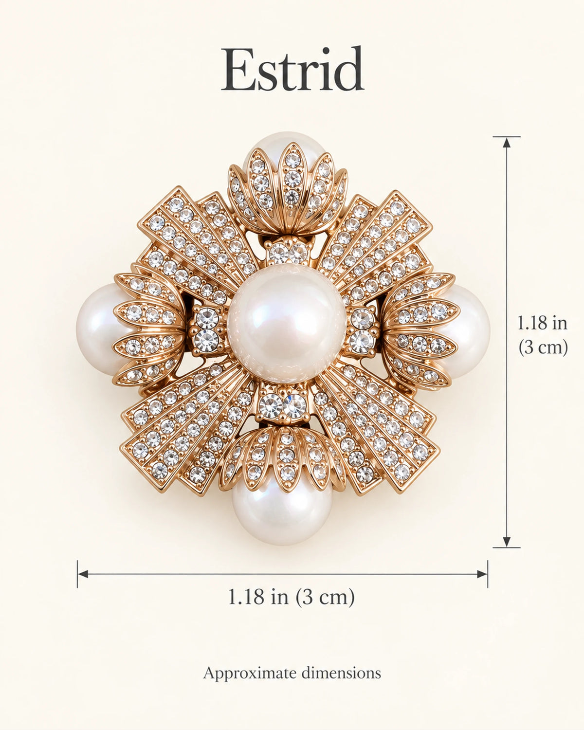 Estrid Pearl-Style Star Cross Brooch — approximate width and height guide