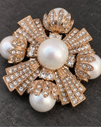 Estrid Pearl-Style Star Cross Brooch — raised ornament and surface details, macro view