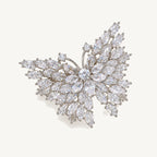 Eveli Marquise Crystal Butterfly Brooch in Silver, showing its complete spread-wing shape and clear marquise zircon accents.