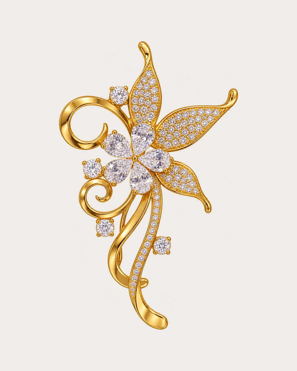 Avelia Crystal Scroll Flower Brooch