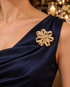 Elva Crystal Ribbon Rosette Brooch