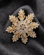 Macro view of the eight-point Halla Snowflake Brooch and its clear crystal setting