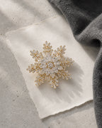Halla Snowflake Brooch resting on ivory paper, pale limestone and charcoal wool in an original TUUGLOW still life