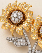 Helia Double Sunflower Brooch — stone and metal detail close-up