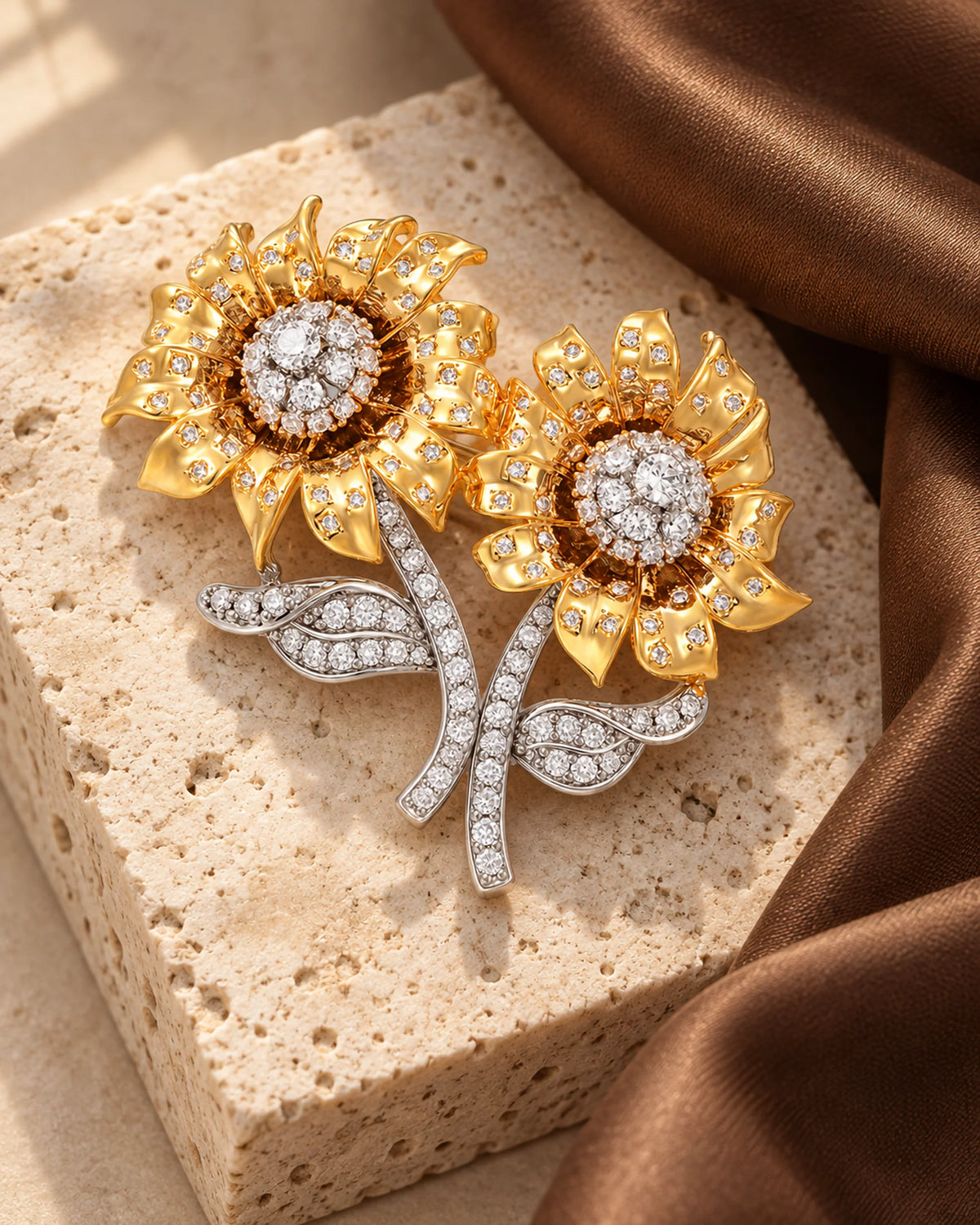 Helia Double Sunflower Brooch — product still life