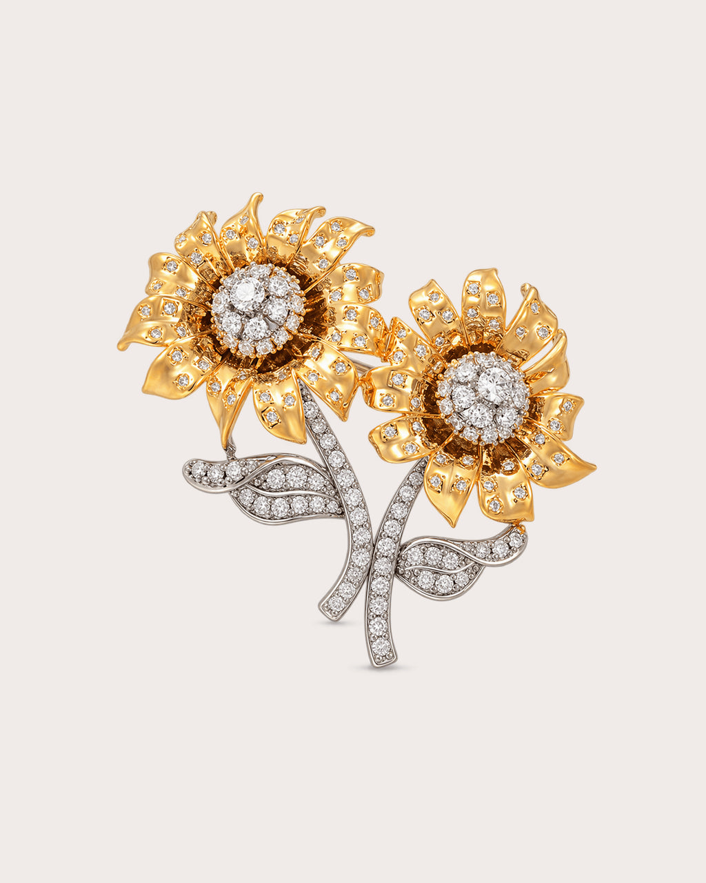 Helia Double Sunflower Brooch — front product view