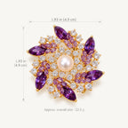 Iida Purple Zircon Pearl Flower Brooch overall size: Approx. 1.93 × 1.93 in (4.9 × 4.9 cm); approximately 22.5 grams.