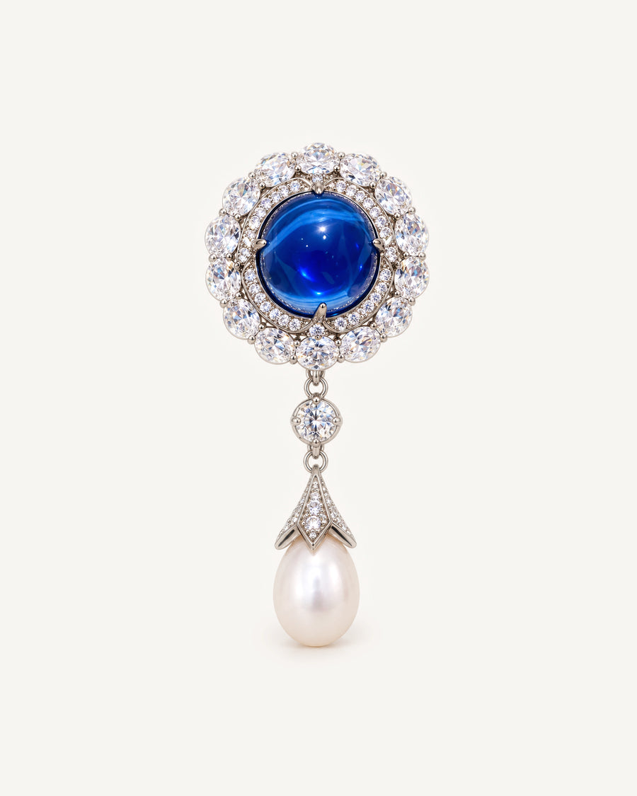 Inari Blue Cabochon Pearl Drop Brooch