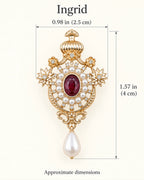 Ingrid Red Crown Drop Brooch — approximate width and height guide