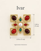Ivar Red and Green Cross Brooch — approximate width and height guide
