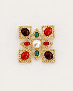 Ivar Red and Green Cross Brooch in gold tone, red, green & white, front product view