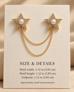 Kaksi Twin Star Lapel Chain Brooch in gold-tone finish; motif and endpoint dimensions