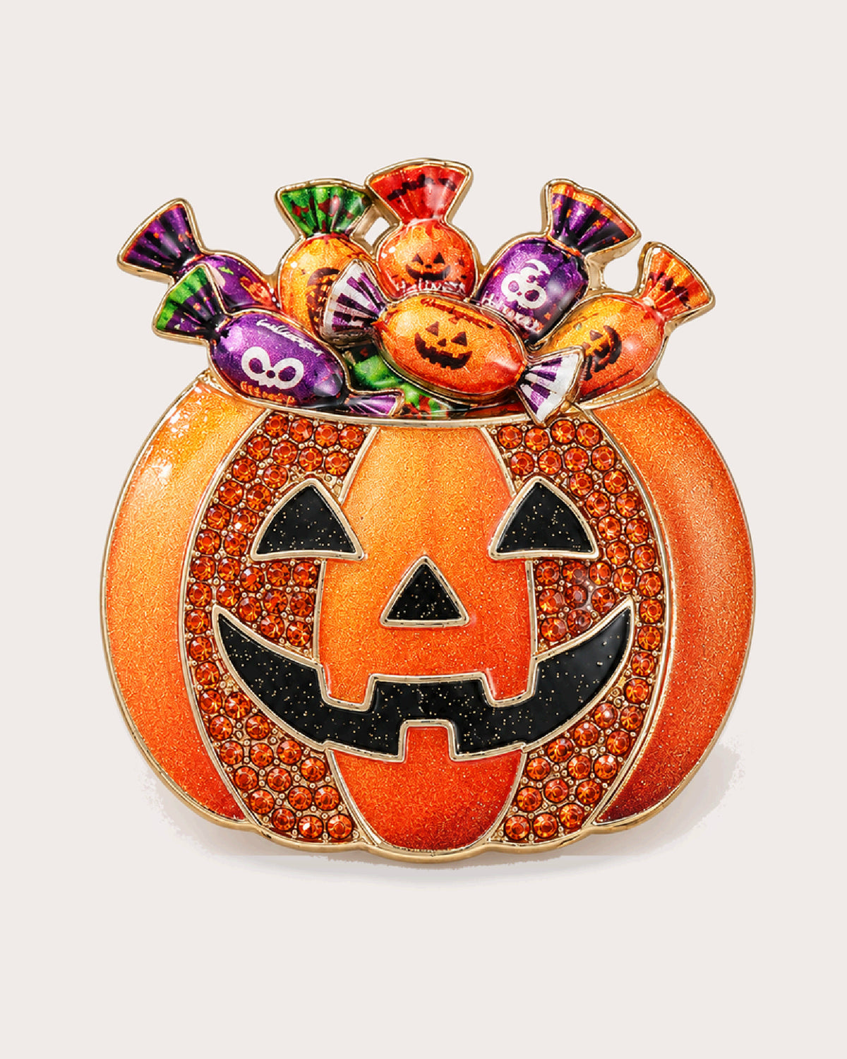 Karkki Candy Pumpkin Brooch in Orange, front view