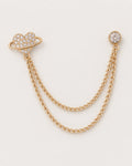 Keha Orbit Heart Lapel Chain Brooch in gold-tone finish; complete front view