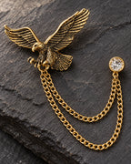 Kotka Eagle Lapel Chain Brooch in gold-tone finish; motif and chain detail
