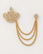 Kruunu Openwork Crown Lapel Chain Brooch in gold-tone finish; complete front view