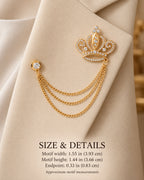 Kruunu Openwork Crown Lapel Chain Brooch in gold-tone finish; motif and endpoint dimensions