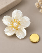 Kukka Shell Blossom Magnetic Brooch, Gold & White with separate magnetic backing
