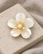 Kukka Shell Blossom Magnetic Brooch, Gold & White, product still life