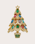 Multicolor Kuusi Christmas tree brooch with marquise stones, star and small green-stone pot.