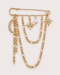 Kuutar Moon and Star Safety Pin Brooch in gold-tone finish — product-only front view