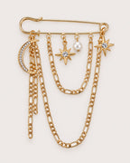 Kuutar Moon and Star Safety Pin Brooch in gold-tone finish — product-only front view