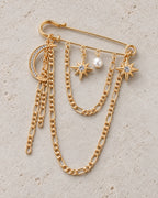 Kuutar Moon and Star Safety Pin Brooch in gold-tone finish — second product display