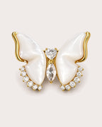 Lento Sculpted Butterfly Magnetic Brooch, Gold & White, front product view