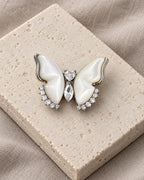 Lento Sculpted Butterfly Magnetic Brooch, Silver & White, product still life