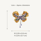 Liora Sculpted Butterfly Drop Brooch approximate width 2.20 in (5.6 cm) and height 2.24 in (5.7 cm)