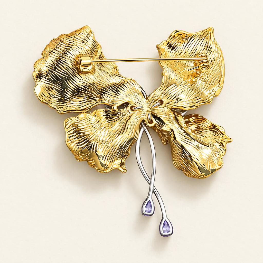Liora Sculpted Butterfly Drop Brooch — reverse and hinged pin clasp