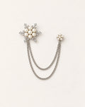 Lume Snowflake Lapel Chain Brooch in silver-tone finish; complete front view