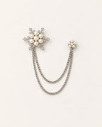 Lume Snowflake Lapel Chain Brooch in silver-tone finish; complete front view