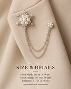Lume Snowflake Lapel Chain Brooch in silver-tone finish; motif and endpoint dimensions