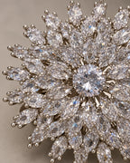 Detail of Lumi layered clear marquise zircon rays and round center stone