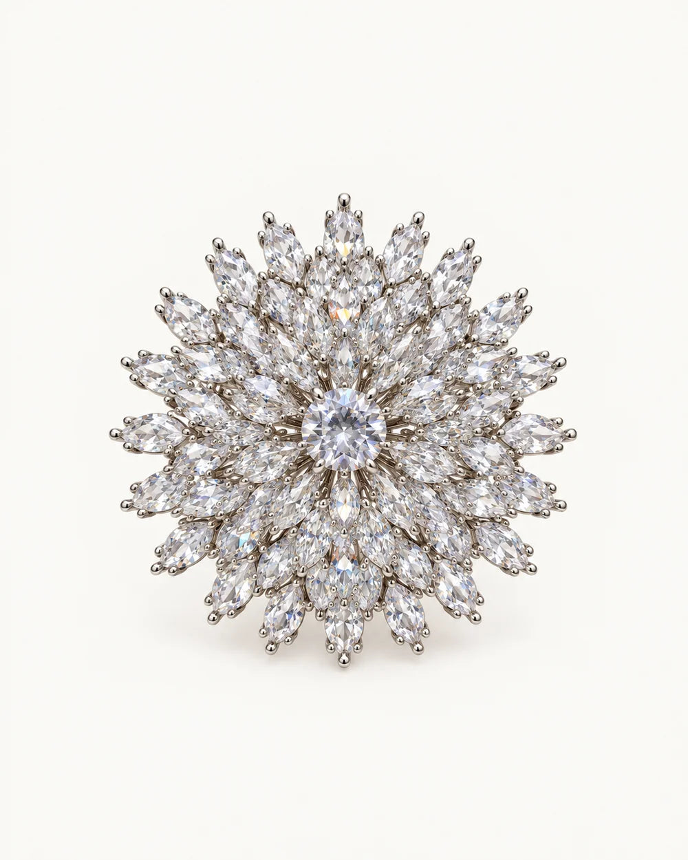 Lumi layered clear zircon snowflake brooch in a silver-tone copper setting