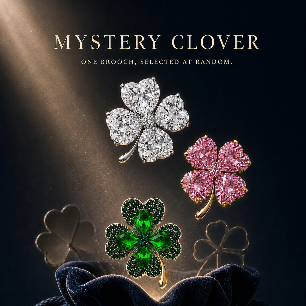 Mystery Clover Brooch selection with one four-leaf clover brooch chosen at random