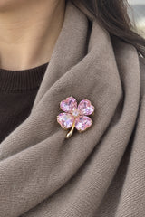 Rose Pink Lykke Clover Brooch worn in life