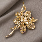 Rear view of Malva Multicolor Zircon Flower Brooch showing the exact pin, catch and metal construction.